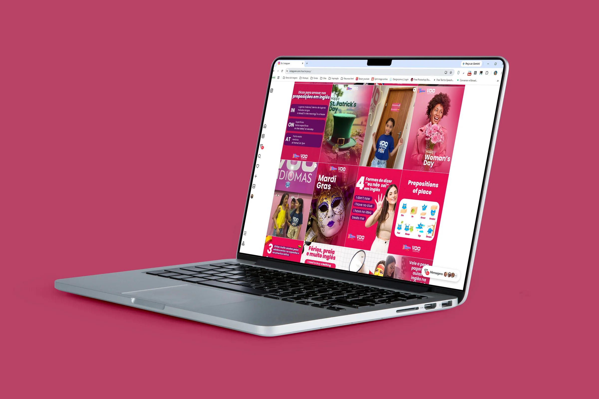 Grade de posts do perfil iTeacherJessy exibida em mockup de notebook